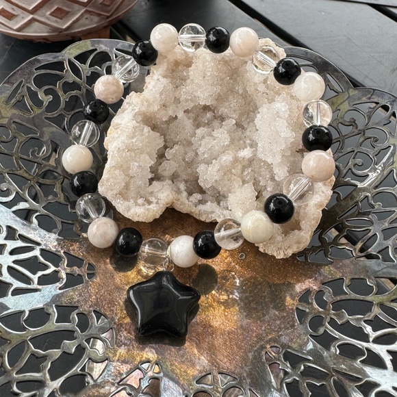 Handmade Moonstone, Quartz, and Black Tourmaline Bracelet - Picture 6 of 7